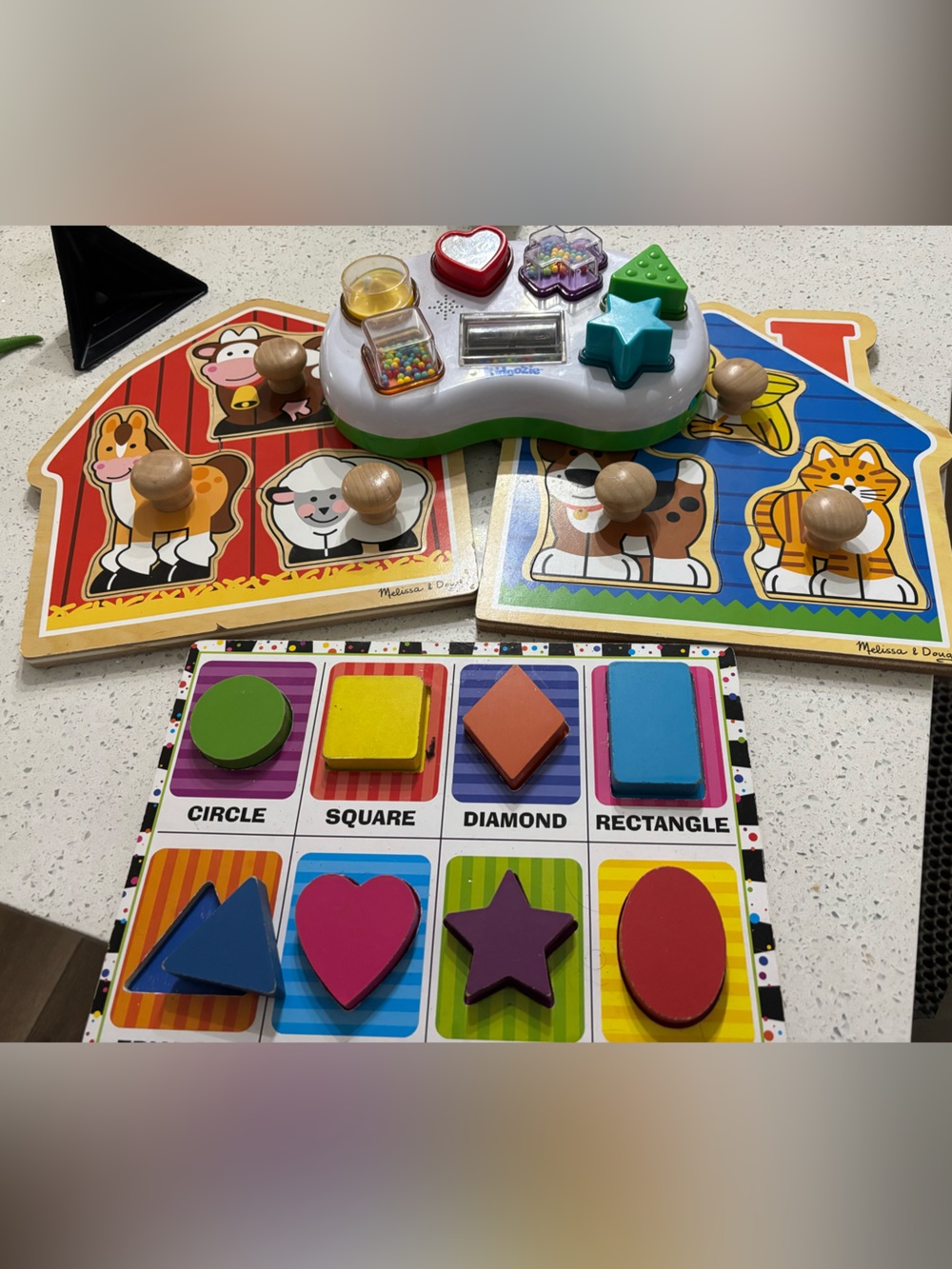 Melissa & Doug Wooden Shape & Animal Puzzle Set with Multicolor Pieces